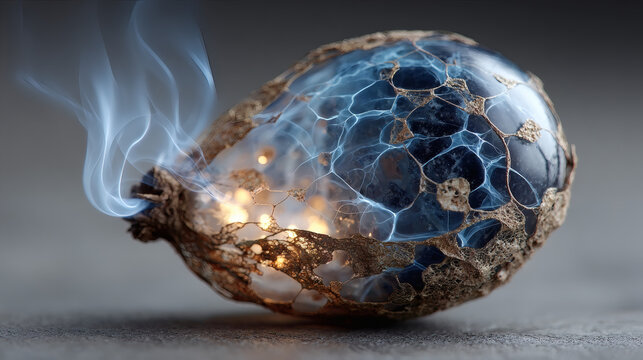 Cracked egg with glowing embers