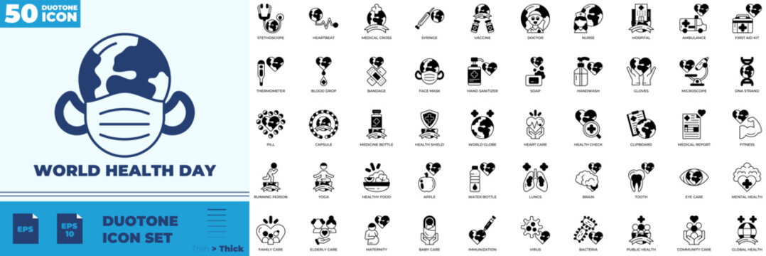 World Health Day Duotone Editable Icons set