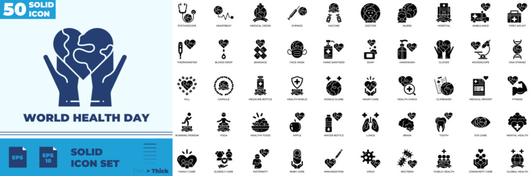 World Health Day Solid Editable Icons set
