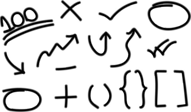 Black Doodle Arrows, Check Marks and Highlight Scribbles Collection, Annotation Elements