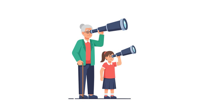 Grandfather and Child Exploring with Telescopes