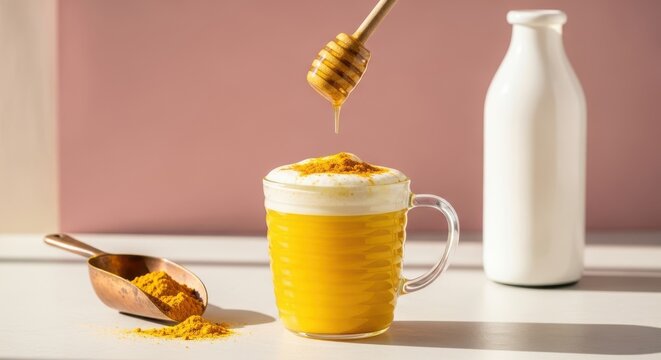 Golden turmeric latte with honey and milk