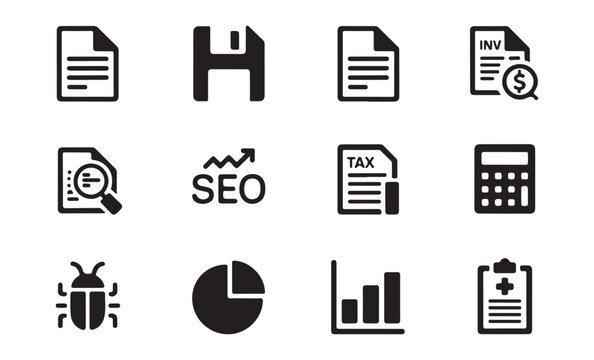 Document, floppy disk, seo, tax, and other business icons vector graphic for web and print applications.