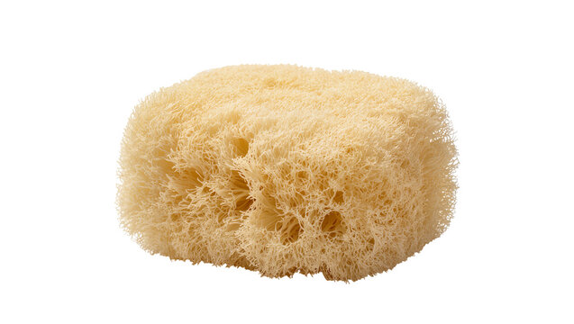Natural beige loofah sponge with porous texture, isolated on transparent background