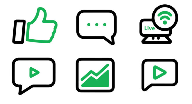 Social media icon set line vector isolated minimal outline green accent digital symbols