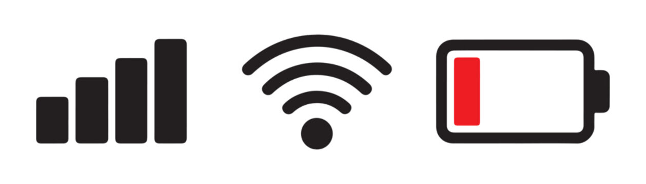Mobile status bar set with signal strength indicator wifi network and battery power icon in black and red style.