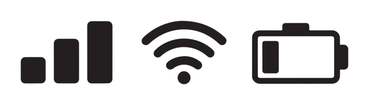Modern mobile status bar indicators set featuring signal strength bars wifi connection and battery power levels.