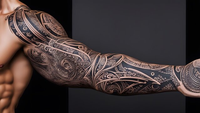 Intricate sleeve tattoo on a muscular arm