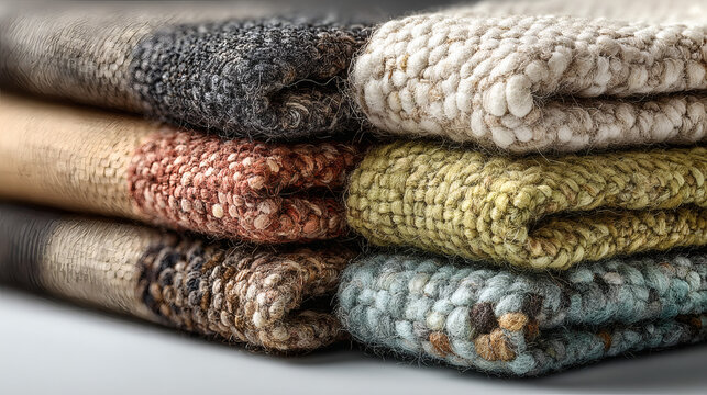 Stack of textured woven rugs