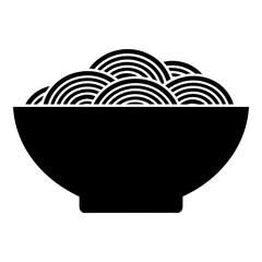 Fototapeta premium Simple black silhouette of a bowl filled with spaghetti noodles, isolated on a white background.