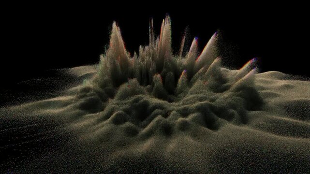 ノイズに侵食され崩れる砂の流体抽象