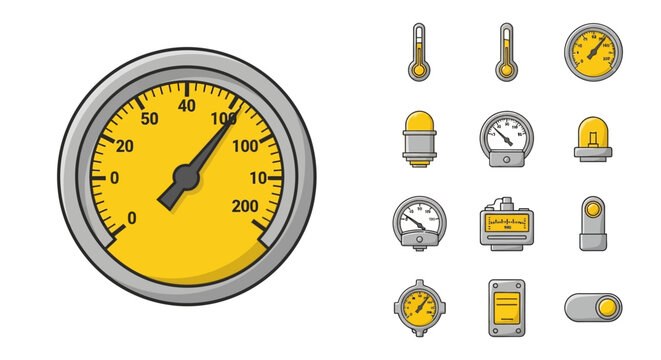 Collection of pressure gauge icons set.