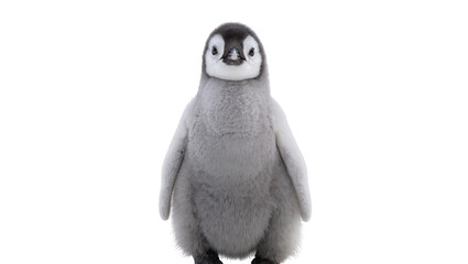 Fluffy grey emperor penguin chick standing, isolated on transparent background © Finn