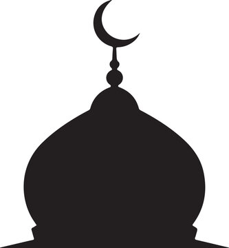 Black silhouette of a mosque dome with a crescent moon finial