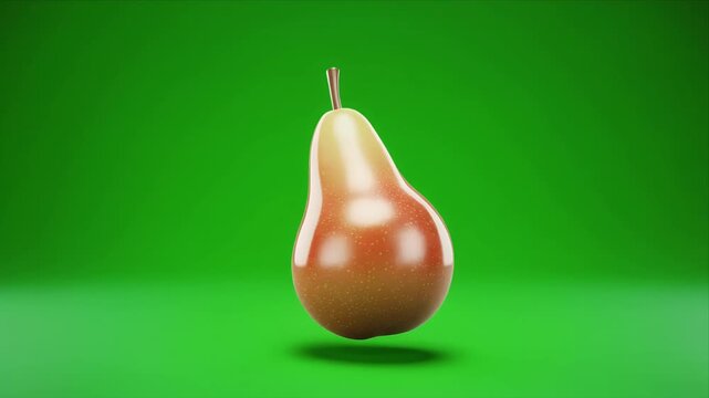 Floating Golden Pear Against Bright Green Background.