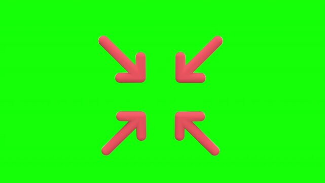 3d animation of four red arrows converging towards the center, symbolizing focus, direction, unification, or centralization with alpha channel