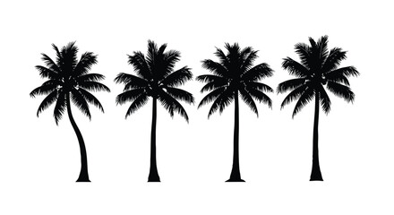 Obraz premium Four detailed black palm tree silhouettes presented as a clean vector graphic design element collection