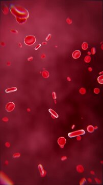 animated 3d red blood cell particles on a dark red background, science animation