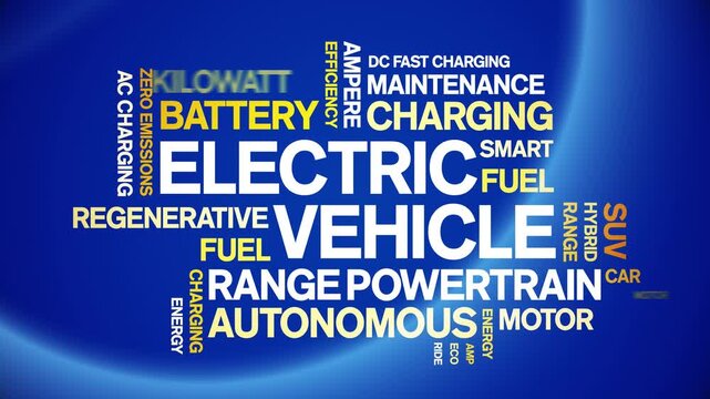 Electric Vehicle animated word cloud-text design animation tag kinetic typography seamless loop.