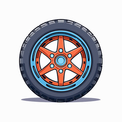 Fototapeta premium Stylized Car Wheel with Orange and Blue Rim