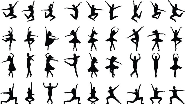 Dance & Jumping Silhouettes Collection &ndash; Ballet, Modern Dance, Action Poses Set