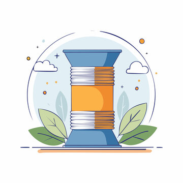 Illustration of a spool of thread with leaves and clouds