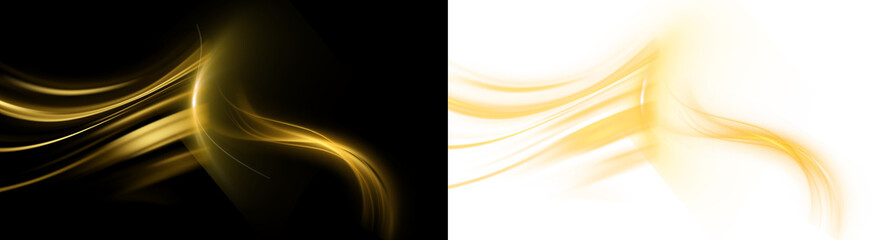 PNG image of Golden light waves with glowing motion trails, abstract yellow energy lines, luxury flowing silk texture for premium branding and digital art isolated on Transparent Background © NURUN