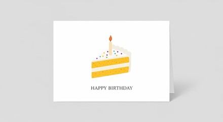 Naklejka premium Birthday greeting card with cake slice illustration on a white background