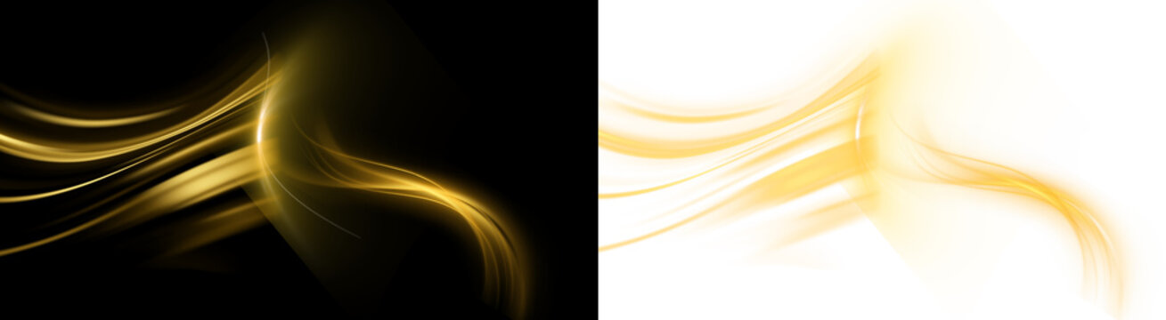 PNG image of Golden light waves with glowing motion trails, abstract yellow energy lines, luxury flowing silk texture for premium branding and digital art isolated on Transparent Background