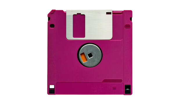 Magenta 3 5 inch floppy disk with metal shutter, isolated on transparent background
