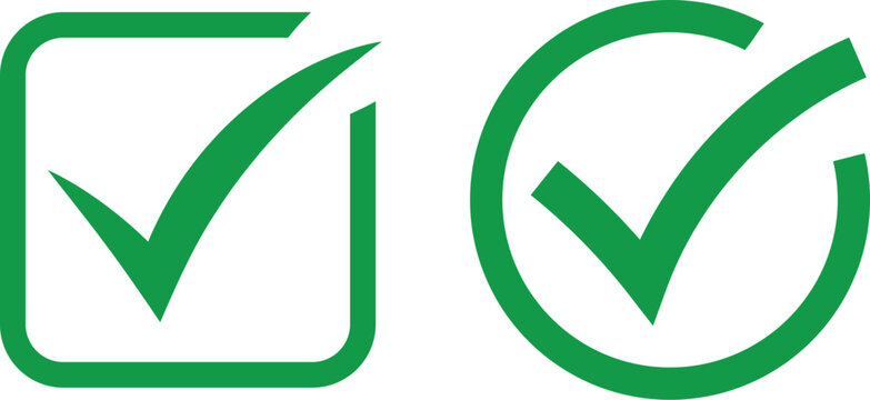 Green checkmark icon on isolated transparent background. Vector green tick mark signs