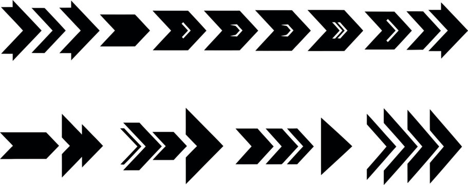 sequential black arrows pointing right flat design vector illustration