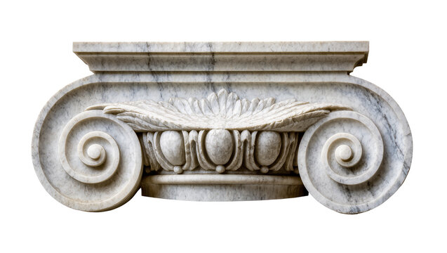 Ionic column capital with volutes and acanthus leaves, isolated on transparent background