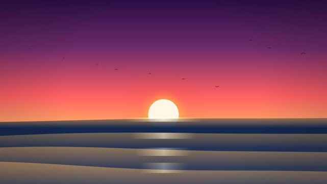 Vibrant Sunset Ocean Animation Calm Peaceful Scenery