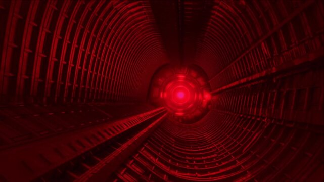 宇宙船の内部通路と赤く発光する動力炉コアの静止した実写風背景