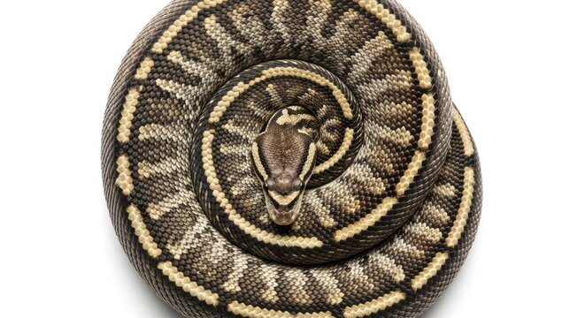 Coiled Ball Python Snake on White Background
