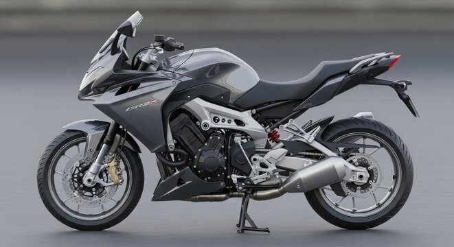 Sleek grey sport motorcycle in studio setting with black details sport bike