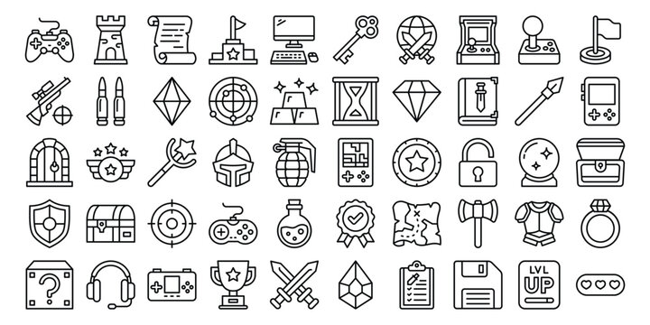 Gaming line icon set, Clean outline vector icons 
