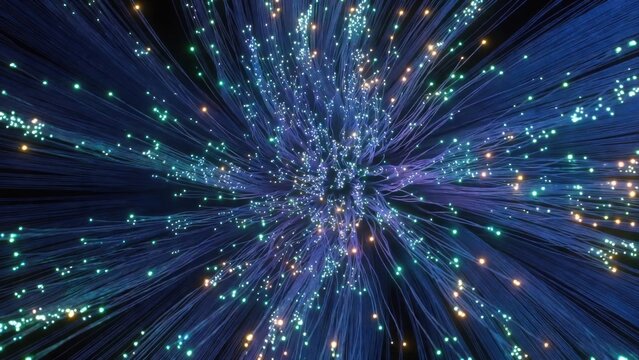 Vibrant streams of light create an abstract visual effect representing energy and movement in a colorful digital space