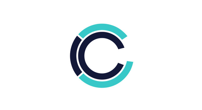 Abstract Graphic Design With Circular Shapes in Teal and Dark Blue on White Background