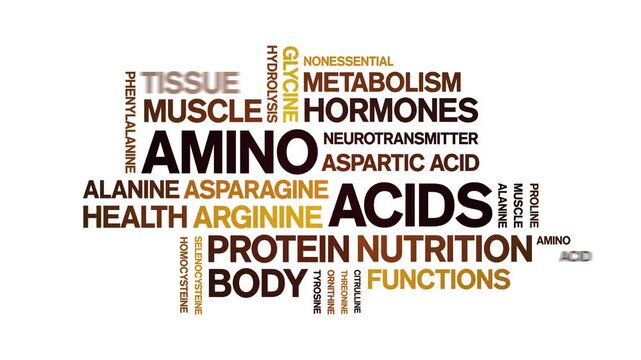 Amino Acids animated word cloud-text design animation tag kinetic typography seamless loop.