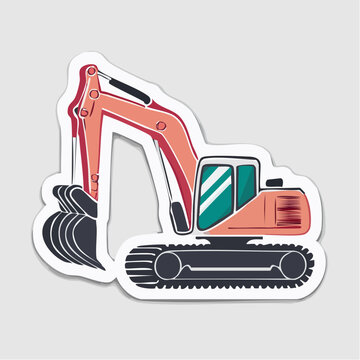 Illustration of an orange excavator with a bucket and tracks