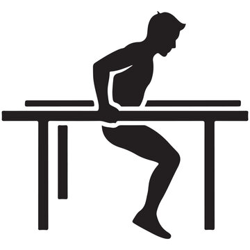 Man performing dips on parallel bars vector icon. Representing calisthenics, bodyweight strength training, and athletic fitness motivation