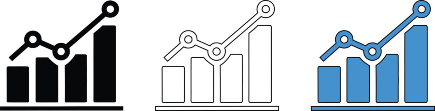 Growth charts visualizing progress with bar graphs and rising lines