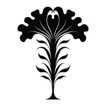 Vintage acanthus leaf ornament, classical baroque floral motif vector, black silhouette decorative scroll element for elegant branding and logo design