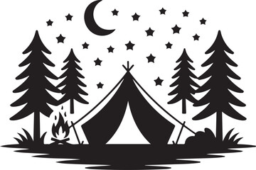 Camping scene with tent and campfire under stars © Masud