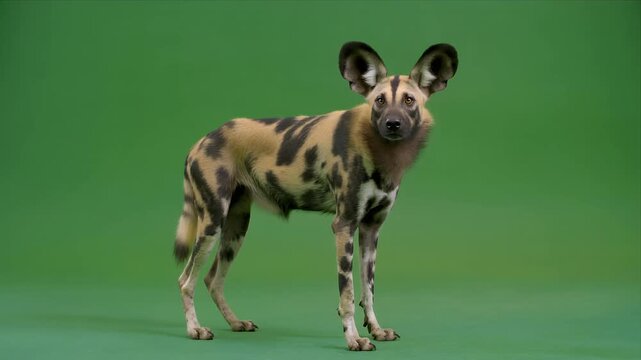 Energetic Painted Dog Patrols Lush Green Field.
