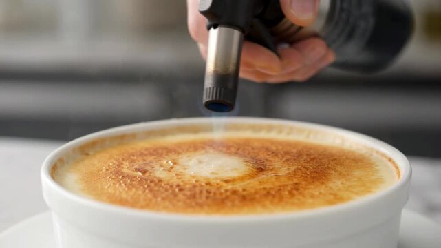 Barista burning coffee crema design.