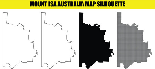 Mount isa australia map silhouette set featuring solid black outline and dotted pattern variations for local geography use. © Md Asif Shahnaoaz