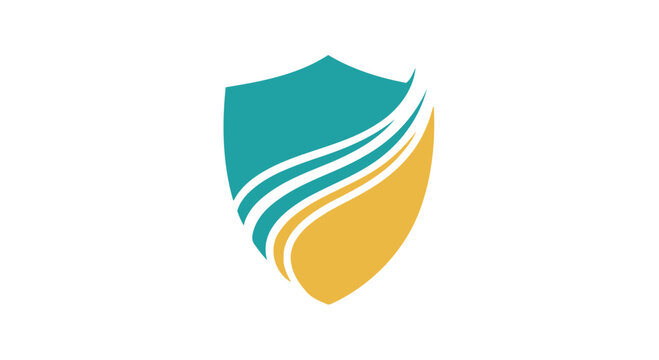 Abstract Shield Logo Design With Wavy Stripes and Unique Color Combination